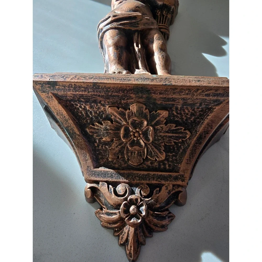 Vintage Syroco Cherub Wall Shelf Corbel Bronze Putti 7138 Hollywood Regency 1969